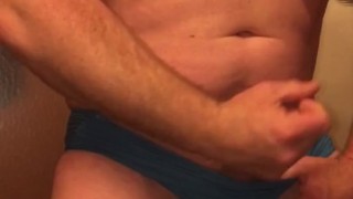 Secretly wearing my wifes Bikini turned me on so I jerked off a big Cum Shot and licked it all up