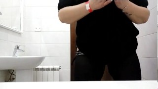 Amazing bbw public toilet play