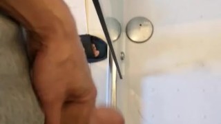Quick jerkoff with cumshot before getting into the shower