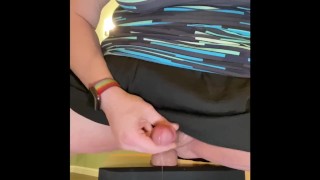 Trans girl takes dildo in ass up skirt then cums