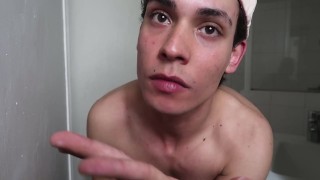 Horny Cute Twink Masturbate and Eat His Hudge Load Cum from his hand