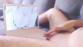 Hot Guy Watches Hentai Jerk Off Big Dick and Moans With Pleasure Cum