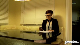 JamesDeen - NERDY PETITE BRUNETTE GIRL X GETS FUCKED ON THE COUCH BY JAMES DEEN