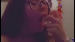 PAWG/MILF Gives Dildo Slight Blowjob For Fans
