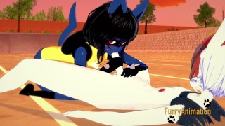 Pokemon Yaoi - POV Cinderace cums in Lucario's mouth and ass