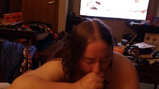BBW with amazing tits gives slow, sensual blowjob