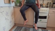 pissing in the kitchen and masturbate after long pee in leggings ...
