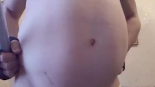 Classic belly inflation with a classic hand pump))