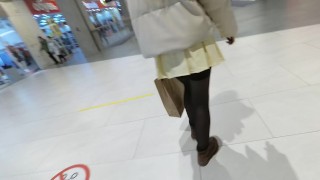 Petite girl in miniskirt fucked in public toilet in the mall (Risky Sex Upskirt)