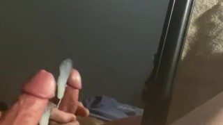 Big Cock Stud Milks Cum On Mirror