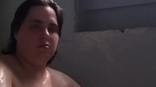 Bbw in the tub washing herself shiny skin