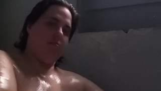 Bbw in the tub washing herself shiny skin