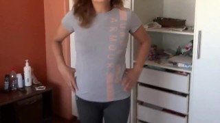 MY WIFE LOWERS HER PANTS TO SHOW OFF HER ASS AND HAIRY PUSSY