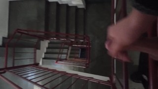 college stairwell jerk off cumshot