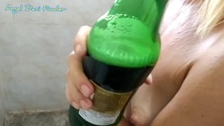 Angel Fowler Collects Warm Piss Then Drinking It From a Beer Bottle in Toilet 
