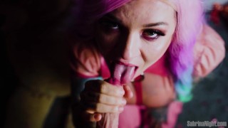 Latex Kawaii doll Sabien DeMonia gives Daddy ahegao blowjob