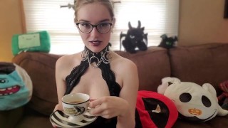 Goth Girl JoI while sipping a cup of tea and smoking - IzzyHellbourne 