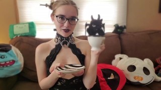 Goth Girl JoI while sipping a cup of tea and smoking - IzzyHellbourne 