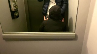 Public deep blowjob in the elevator, until the neighbors burned down!