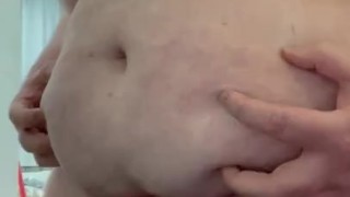 Fat chub dick squashed under belly