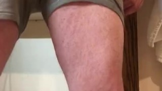 Jacking before shower and big cum shooting into briefs