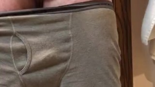 Jacking before shower and big cum shooting into briefs