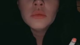 Smoking and flashing my tits in a fur coat 