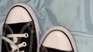 Sliding my dick in my black converse shoes
