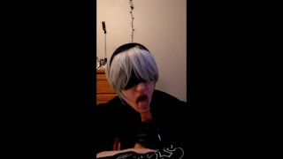 Android 2B & 9S Femboy Cosplay Suck, Tease, and Fuck!