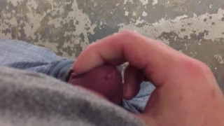 Quick cumshot in the park bathroom 