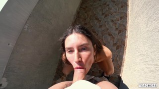 Risky public POV Fuck of russian beauty on the balcony 4K