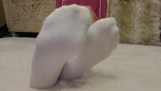 Sexy white ped sock strip tease 