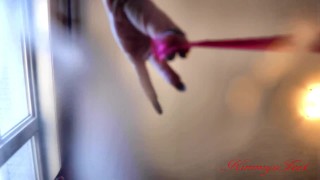 Femdom Long nails fetish latex condom handjob POV cum eating 