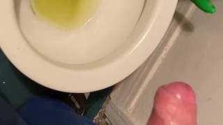 Long session pissing in toilet, on me, on hand, on pants, Moan & Jerk