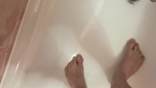 Guy Pissing In The Bath And Washing His Hands