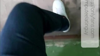 Amputee guy climbing stairs