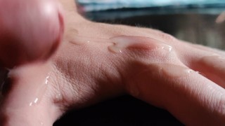 Close up cum in hand fetish