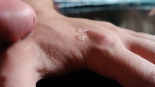 Close up cum in hand fetish