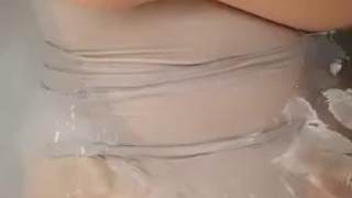 Housewife Plays with Her Tits and Pussy in the Bath 