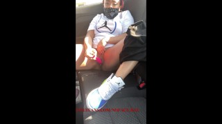 Horny Ebony Play With Dildo And Squirt All Over Car Backseat In Parking Lot