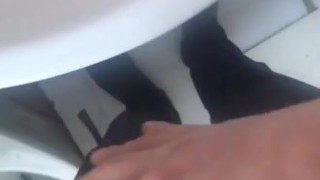 Guy jerking in a public toilet