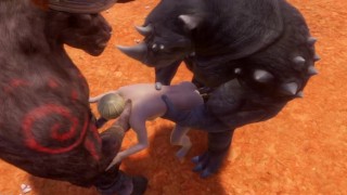 Sissy boy meets Two Alpha Minotaurs [3D]