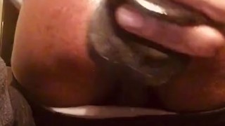 Ebony Shemale Takes Huge Dildo
