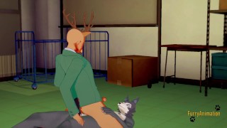 Beastar Yaoi - Louis masturbates Legosi and gets cum on his face then fucks him with creampie