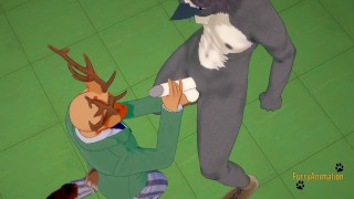 Beastar Yaoi - Louis masturbates Legosi and gets cum on his face then fucks him with creampie