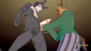 Beastar Yaoi - Louis masturbates Legosi and gets cum on his face then fucks him with creampie