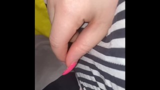 Bbw masturbating with Remote over her shorts 