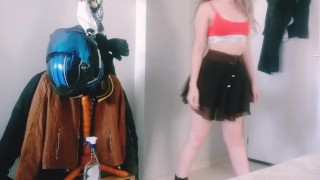 Cute and hot student dancing with a skirt