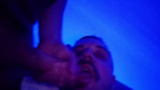 Gay bloke has his big hairy cock worshipped by boyfriend on the couch