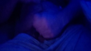 Boyfriend milks his partner's big dick for a fresh load while watching TV